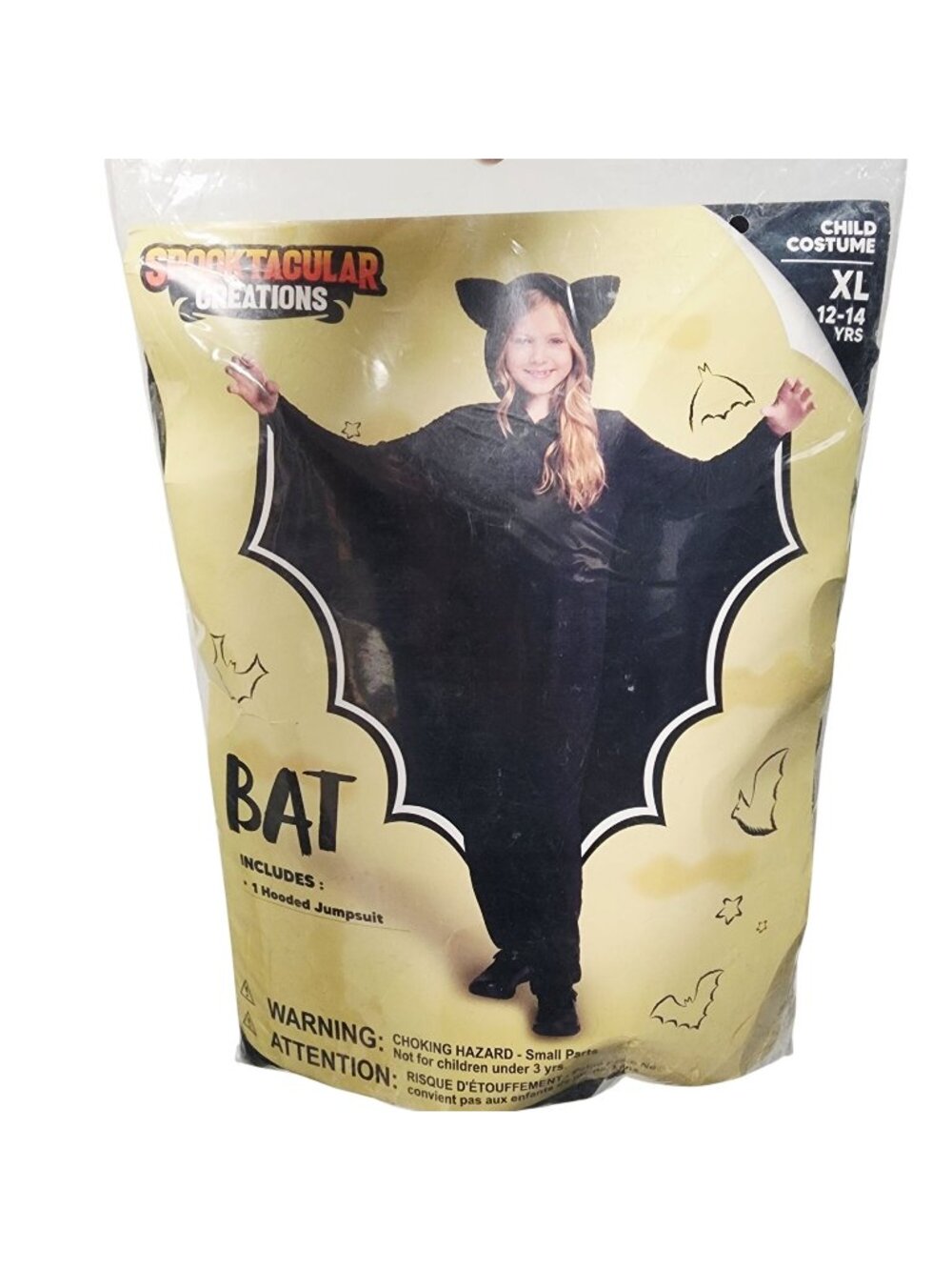 Spooktacular Creations Bat Hooded Jumpsuit Child Costume XL 12-14 Yrs Halloween